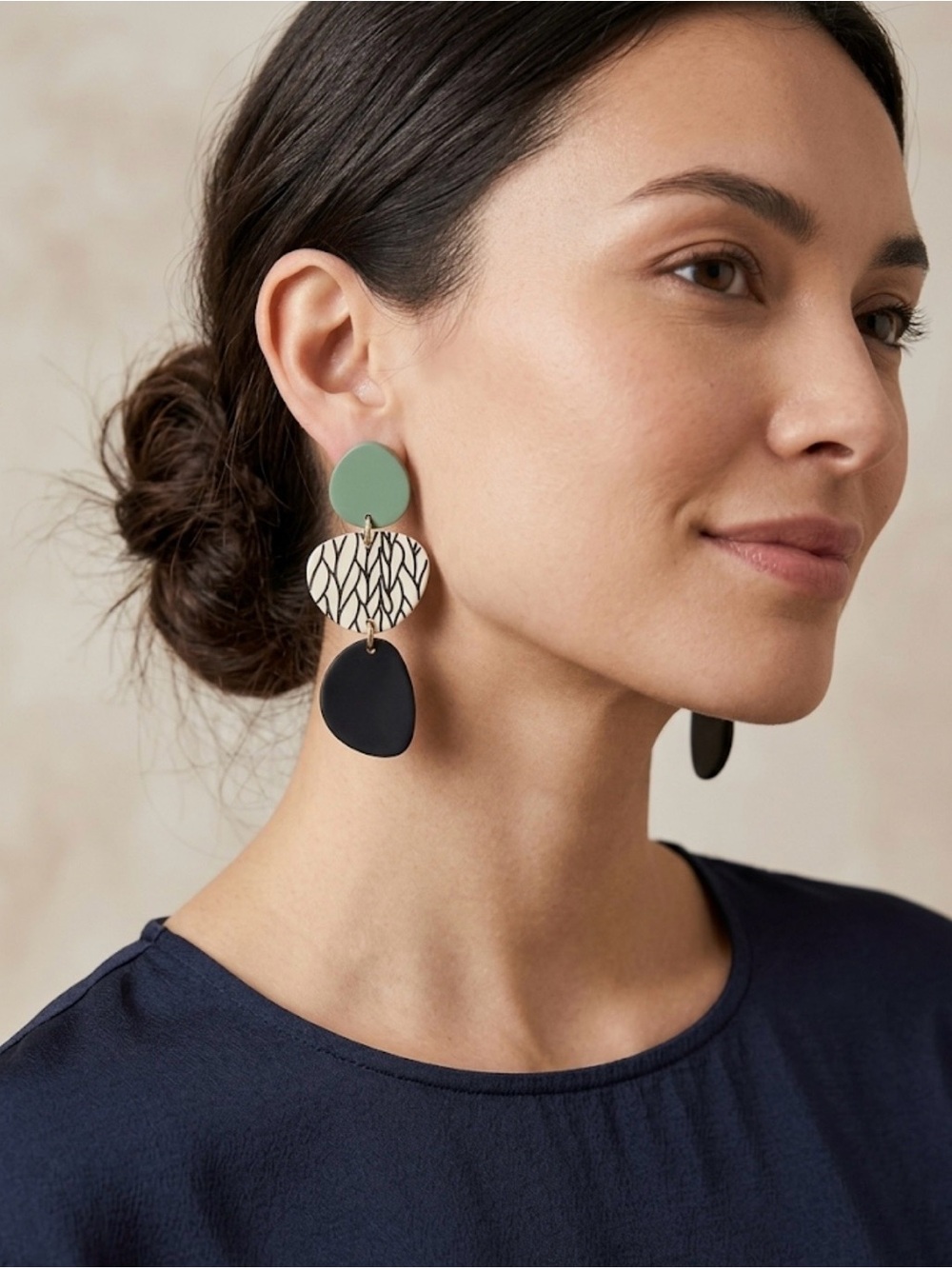 Altar’d State Contemporary Green, White & Black Drop Earrings